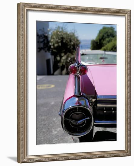 Close-Up of Fin and Lights on a Pink Cadillac Car-Mark Chivers-Framed Photographic Print