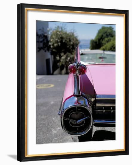 Close-Up of Fin and Lights on a Pink Cadillac Car-Mark Chivers-Framed Photographic Print