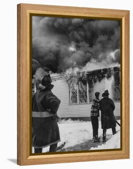 Close-Up of Fire at Cleveland Hill School-Grey Villet-Framed Premier Image Canvas