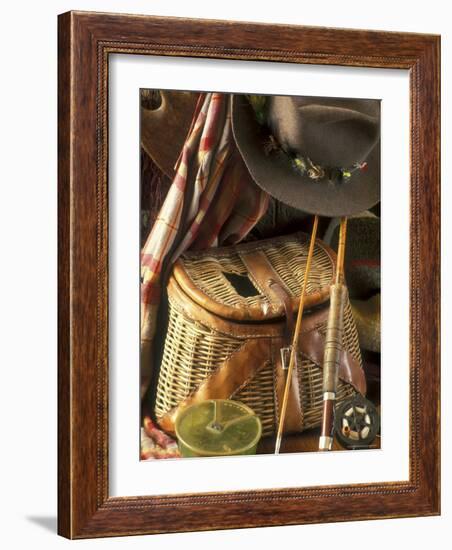 Close-up of Fishing Equipment And a Hat-null-Framed Photographic Print