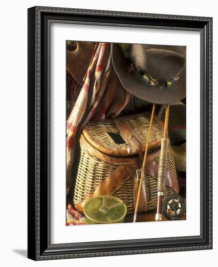 Close-up of Fishing Equipment And a Hat-null-Framed Photographic Print