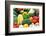 Close up of Fresh Raw Organic Vegetable Produce, Assortment of Corn, Peppers, Broccoli, Mushrooms,-warrengoldswain-Framed Photographic Print