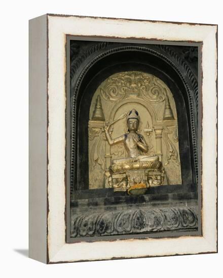 Close-up of Gold Relief Carving of Manjushri, Bodhgaya (Bodh Gaya), Bihar State, India, Asia-James Gritz-Framed Premier Image Canvas