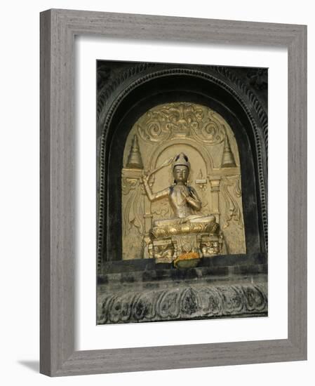 Close-up of Gold Relief Carving of Manjushri, Bodhgaya (Bodh Gaya), Bihar State, India, Asia-James Gritz-Framed Photographic Print