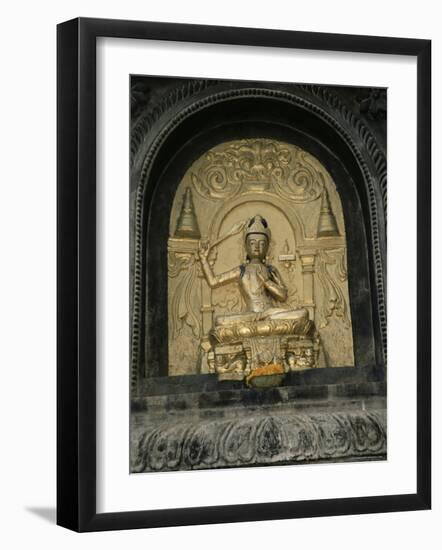 Close-up of Gold Relief Carving of Manjushri, Bodhgaya (Bodh Gaya), Bihar State, India, Asia-James Gritz-Framed Photographic Print