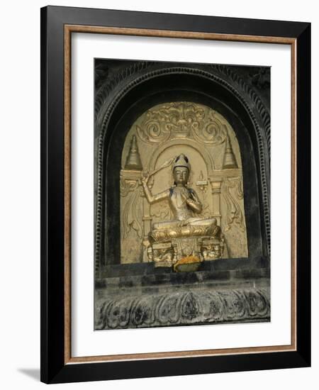 Close-up of Gold Relief Carving of Manjushri, Bodhgaya (Bodh Gaya), Bihar State, India, Asia-James Gritz-Framed Photographic Print