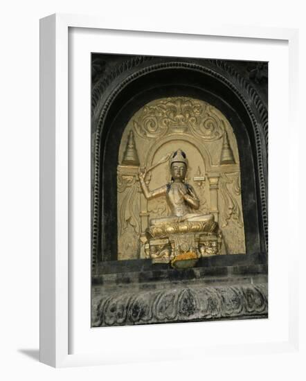 Close-up of Gold Relief Carving of Manjushri, Bodhgaya (Bodh Gaya), Bihar State, India, Asia-James Gritz-Framed Photographic Print