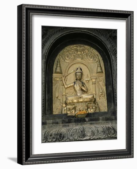 Close-up of Gold Relief Carving of Manjushri, Bodhgaya (Bodh Gaya), Bihar State, India, Asia-James Gritz-Framed Photographic Print