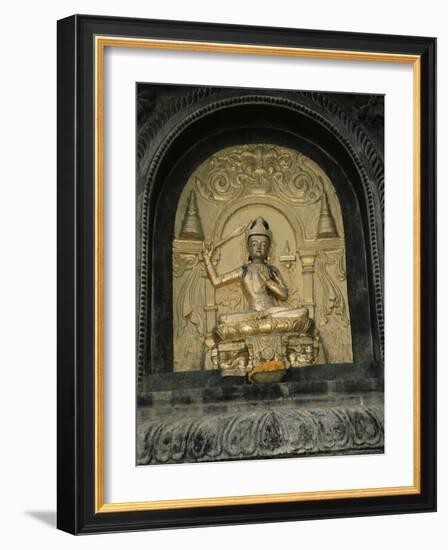 Close-up of Gold Relief Carving of Manjushri, Bodhgaya (Bodh Gaya), Bihar State, India, Asia-James Gritz-Framed Photographic Print