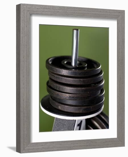 Close-Up of Gym Weightlifting Equipment-Matt Freedman-Framed Photographic Print