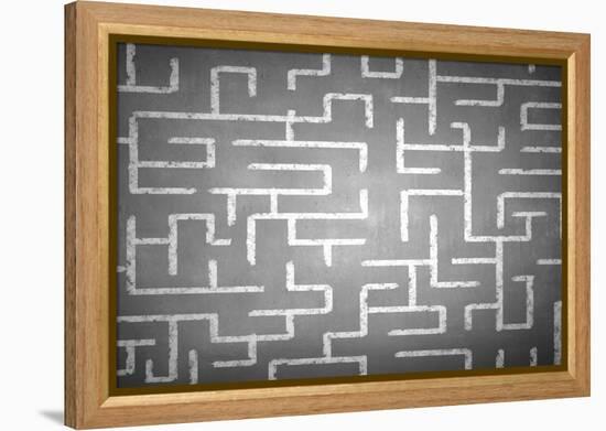 Close Up of Hand Drawn Maze on Blackboard-Sergey Nivens-Framed Stretched Canvas