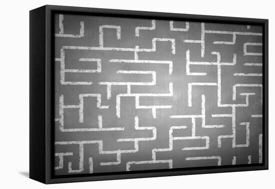 Close Up of Hand Drawn Maze on Blackboard-Sergey Nivens-Framed Stretched Canvas