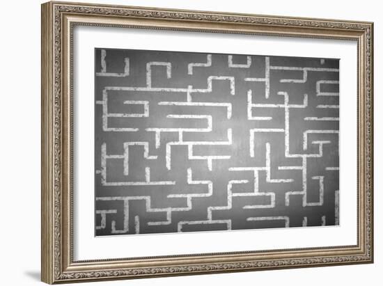 Close Up of Hand Drawn Maze on Blackboard-Sergey Nivens-Framed Art Print