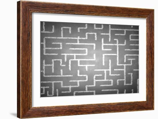 Close Up of Hand Drawn Maze on Blackboard-Sergey Nivens-Framed Art Print