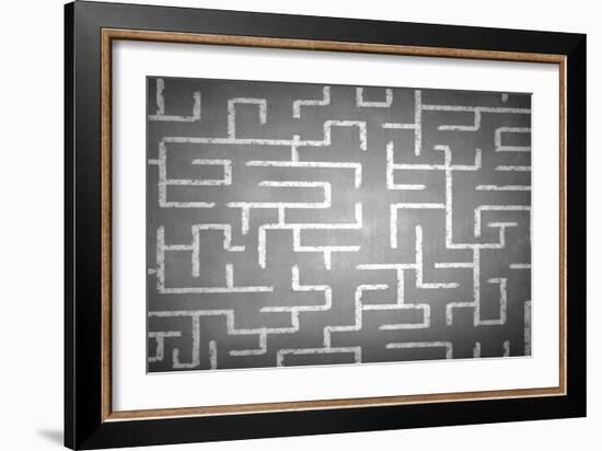 Close Up of Hand Drawn Maze on Blackboard-Sergey Nivens-Framed Art Print