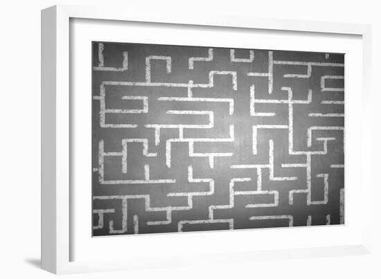 Close Up of Hand Drawn Maze on Blackboard-Sergey Nivens-Framed Art Print