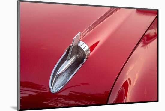 Close-up of hood detail of red 57 Chevrolet Bel Air in Habana, Havana, Cuba-Janis Miglavs-Mounted Photographic Print