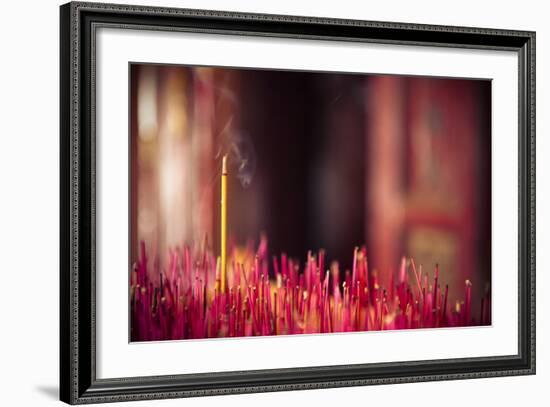 Close-Up Of Incense Sticks Burning At Buddhist Temple. Hoi An. Vietnam-Oscar Dominguez-Framed Photographic Print