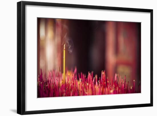 Close-Up Of Incense Sticks Burning At Buddhist Temple. Hoi An. Vietnam-Oscar Dominguez-Framed Photographic Print