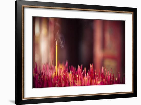 Close-Up Of Incense Sticks Burning At Buddhist Temple. Hoi An. Vietnam-Oscar Dominguez-Framed Photographic Print
