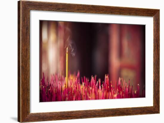 Close-Up Of Incense Sticks Burning At Buddhist Temple. Hoi An. Vietnam-Oscar Dominguez-Framed Photographic Print