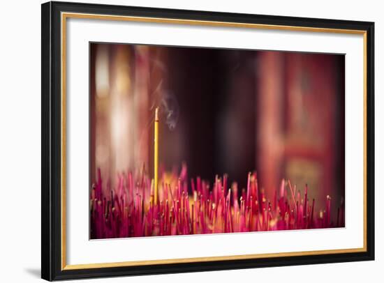 Close-Up Of Incense Sticks Burning At Buddhist Temple. Hoi An. Vietnam-Oscar Dominguez-Framed Photographic Print