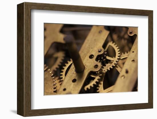 Close-Up of Internal Moving Parts of an Old Watch with Brass Wheels of an Antique-Bill Bachmann-Framed Photographic Print