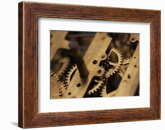 Close-Up of Internal Moving Parts of an Old Watch with Brass Wheels of an Antique-Bill Bachmann-Framed Photographic Print