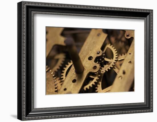 Close-Up of Internal Moving Parts of an Old Watch with Brass Wheels of an Antique-Bill Bachmann-Framed Photographic Print