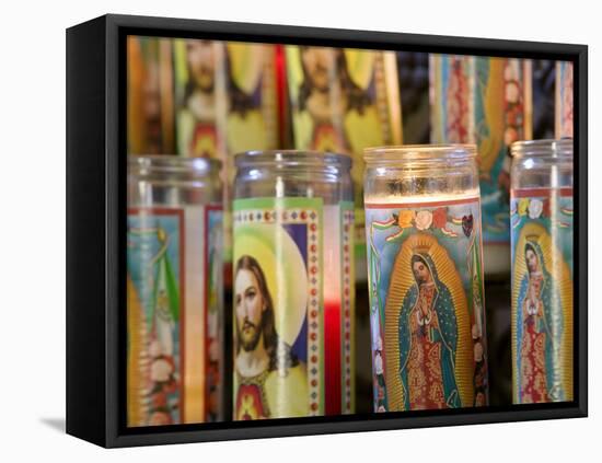 Close-up of Jesus Christ and Virgin Mary on Candle Holders, Mission San Jose, San Antonio-null-Framed Premier Image Canvas