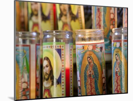 Close-up of Jesus Christ and Virgin Mary on Candle Holders, Mission San Jose, San Antonio-null-Mounted Photographic Print