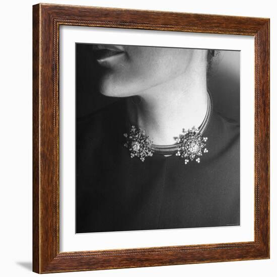 Close Up of Jeweled Clips Being Worn by Model-Nina Leen-Framed Photographic Print