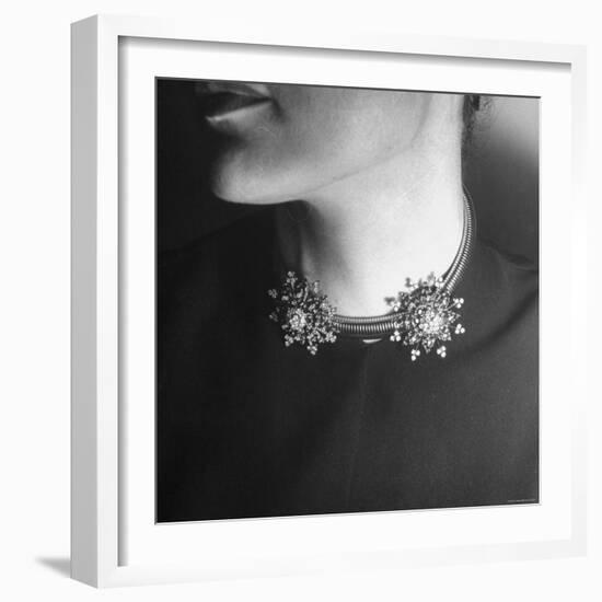 Close Up of Jeweled Clips Being Worn by Model-Nina Leen-Framed Photographic Print