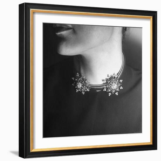 Close Up of Jeweled Clips Being Worn by Model-Nina Leen-Framed Photographic Print