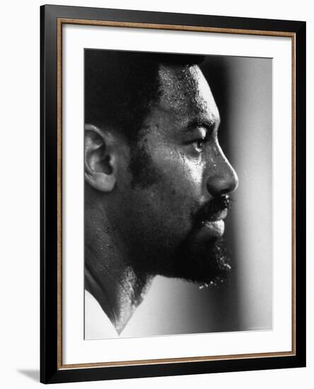 Close Up of Lakers Basketball Player, Wilt Chamberlain, Watching Lakers Play Boston Celtics-Art Rickerby-Framed Premium Photographic Print