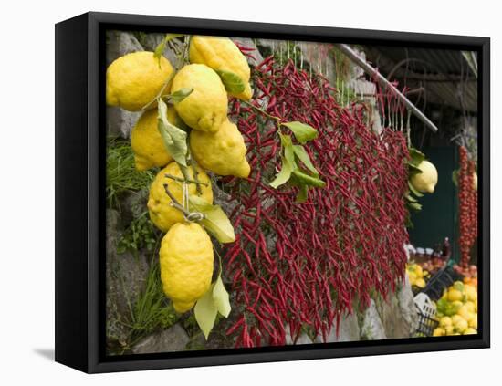 Close-up of Lemons and Chili Peppers in a Market Stall, Sorrento, Naples, Campania, Italy-null-Framed Premier Image Canvas