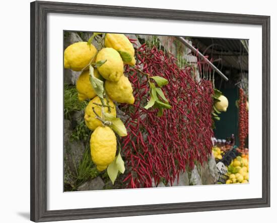 Close-up of Lemons and Chili Peppers in a Market Stall, Sorrento, Naples, Campania, Italy-null-Framed Photographic Print