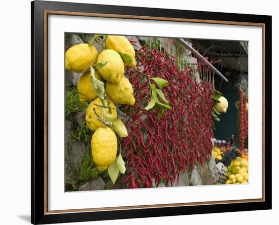 Close-up of Lemons and Chili Peppers in a Market Stall, Sorrento, Naples, Campania, Italy-null-Framed Photographic Print