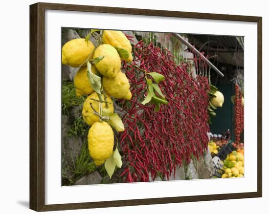 Close-up of Lemons and Chili Peppers in a Market Stall, Sorrento, Naples, Campania, Italy-null-Framed Photographic Print