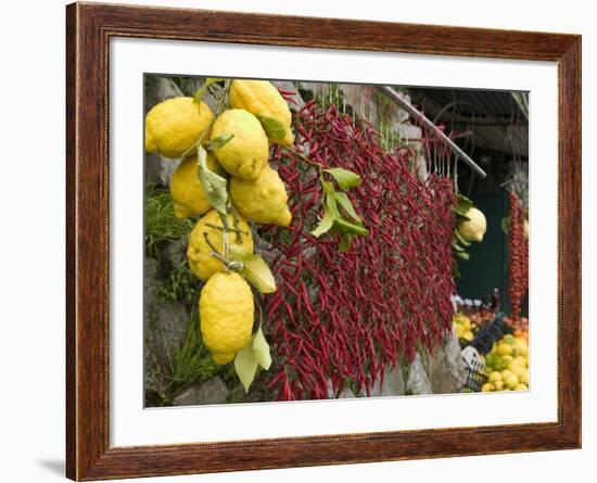 Close-up of Lemons and Chili Peppers in a Market Stall, Sorrento, Naples, Campania, Italy--Framed Photographic Print