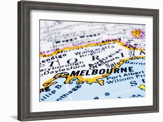 Close Up Of Melbourne On Map, Australia-mtkang-Framed Art Print