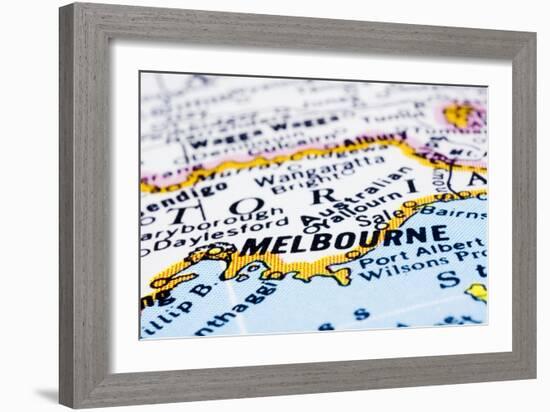 Close Up Of Melbourne On Map, Australia-mtkang-Framed Art Print