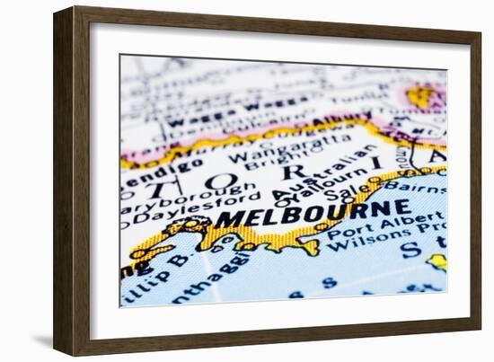 Close Up Of Melbourne On Map, Australia-mtkang-Framed Art Print