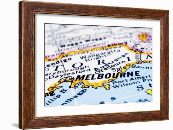 Close Up Of Melbourne On Map, Australia-mtkang-Framed Art Print