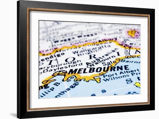 Close Up Of Melbourne On Map, Australia-mtkang-Framed Art Print