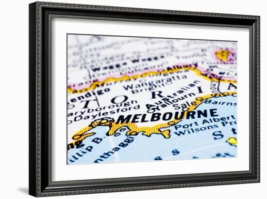 Close Up Of Melbourne On Map, Australia-mtkang-Framed Art Print