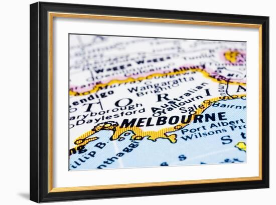 Close Up Of Melbourne On Map, Australia-mtkang-Framed Art Print