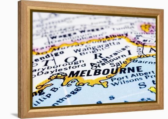 Close Up Of Melbourne On Map, Australia-mtkang-Framed Stretched Canvas