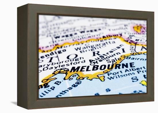Close Up Of Melbourne On Map, Australia-mtkang-Framed Stretched Canvas