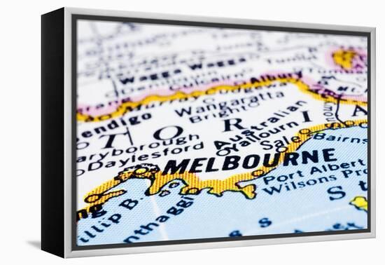 Close Up Of Melbourne On Map, Australia-mtkang-Framed Stretched Canvas